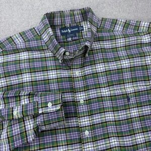 Vintage 90s Polo Ralph Lauren The Big Shirt Mens XL Purple Green Plaid Preppy